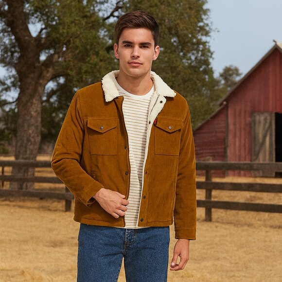 Levi's Men's Corduroy Sherpa Jacket – Brown, Size L - Picture 1 of 3